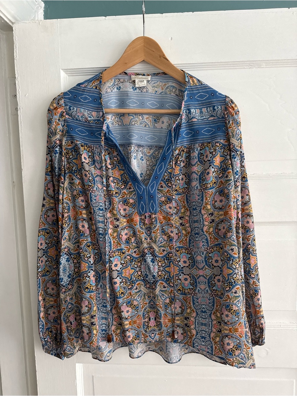 Shoshana Silk Printed Boho Peasant Blouse Size Small
